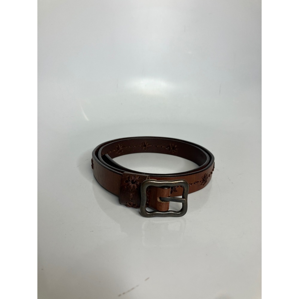 Dockers Belt‎ Womens M Brown Excellent Leather Floral Embroidered Western Boho